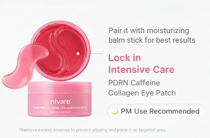 Nivare eye care products with step-by-step guide on a white background