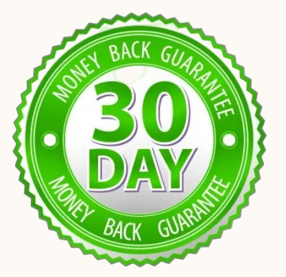 Green badge with '30 Day Money Back Guarantee' text on a white background